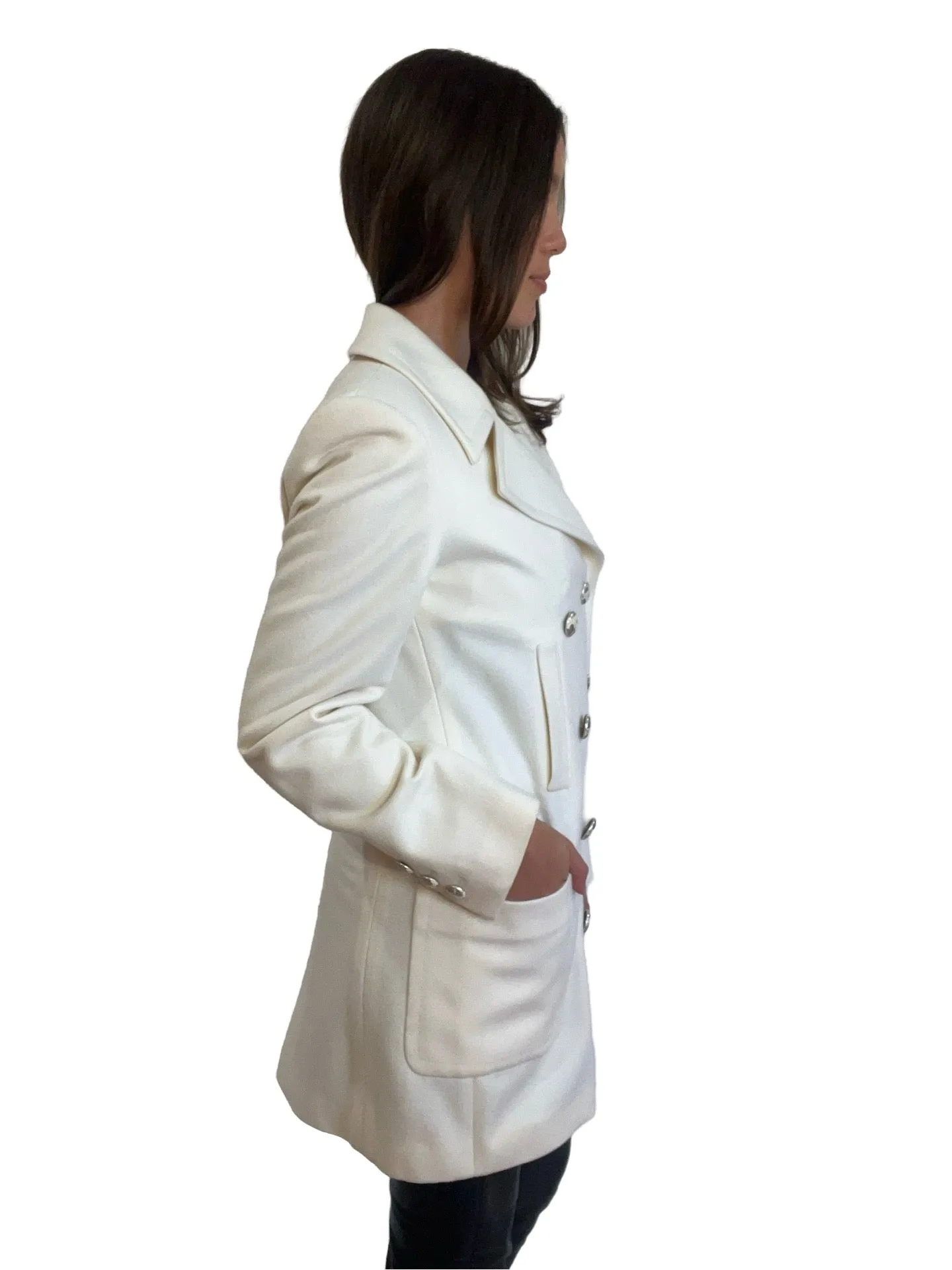 Chanel Cream Wool CC Button Double Breasted Coat. Size: 36