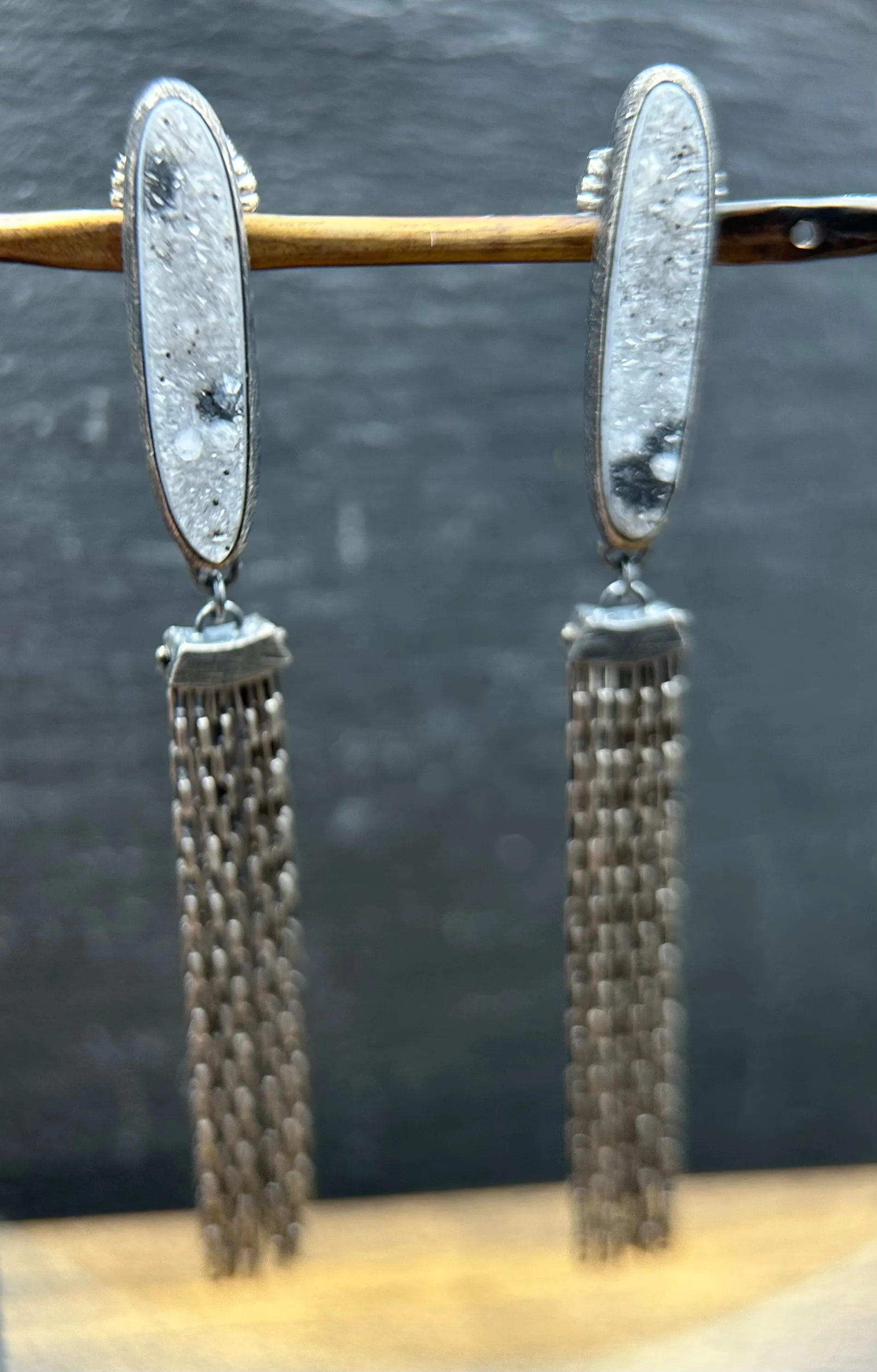 Druzy Ellipse Fringe Earrings