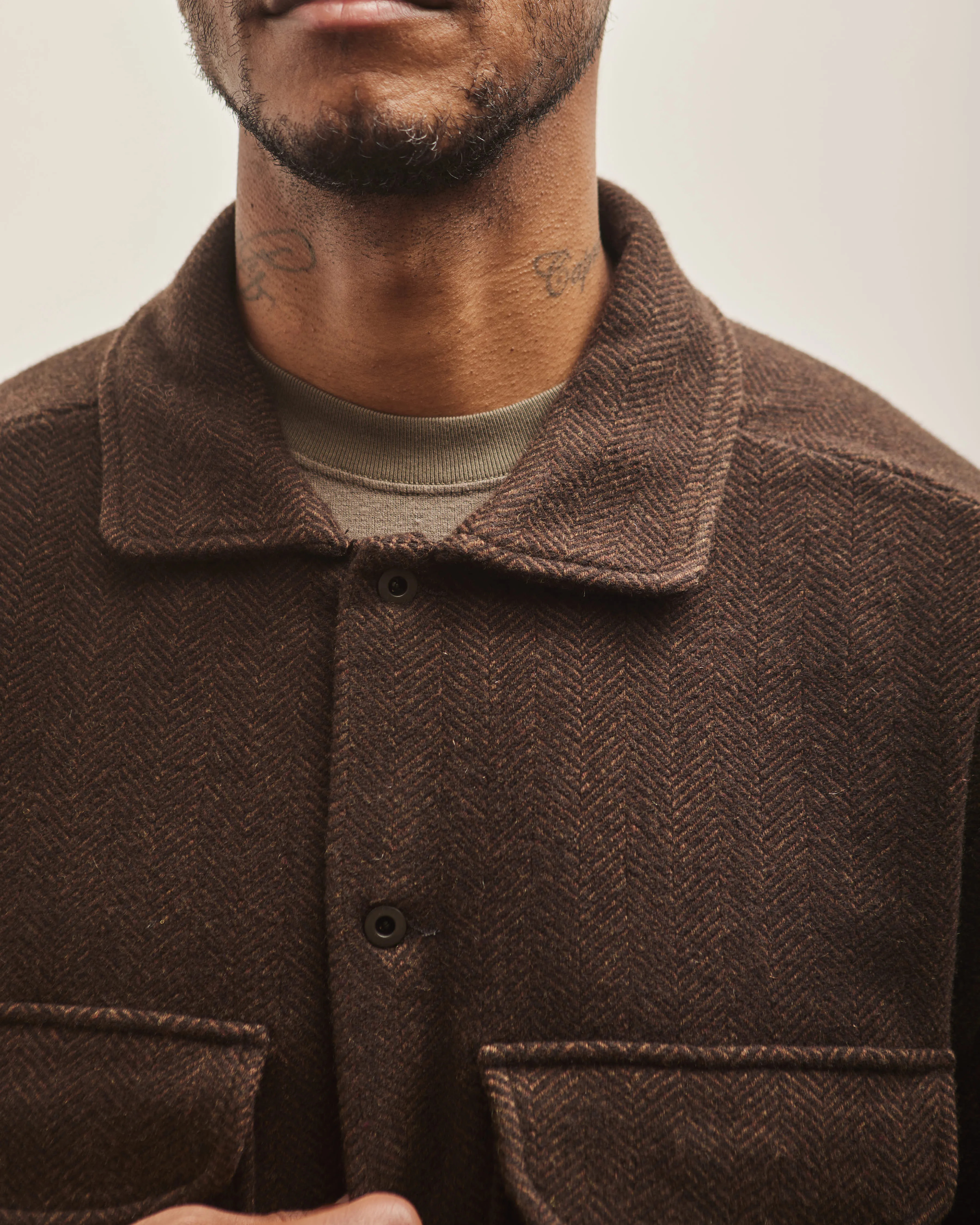 Evan Kinori Field Shirt, Rust Lambswool Herringbone