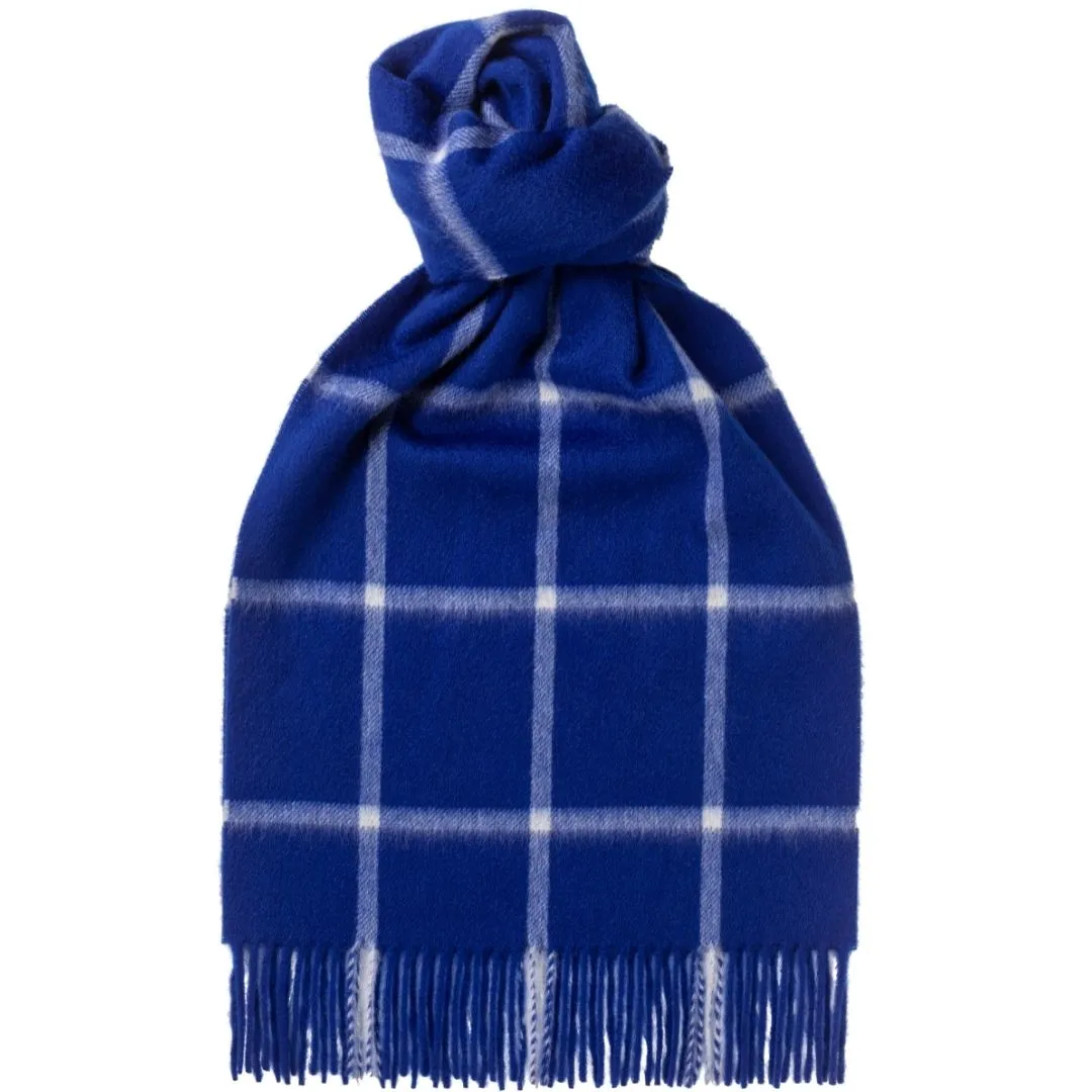 Joshua Ellis Cobalt Blue Windowpane Ripple Finish Cashmere Scarf
