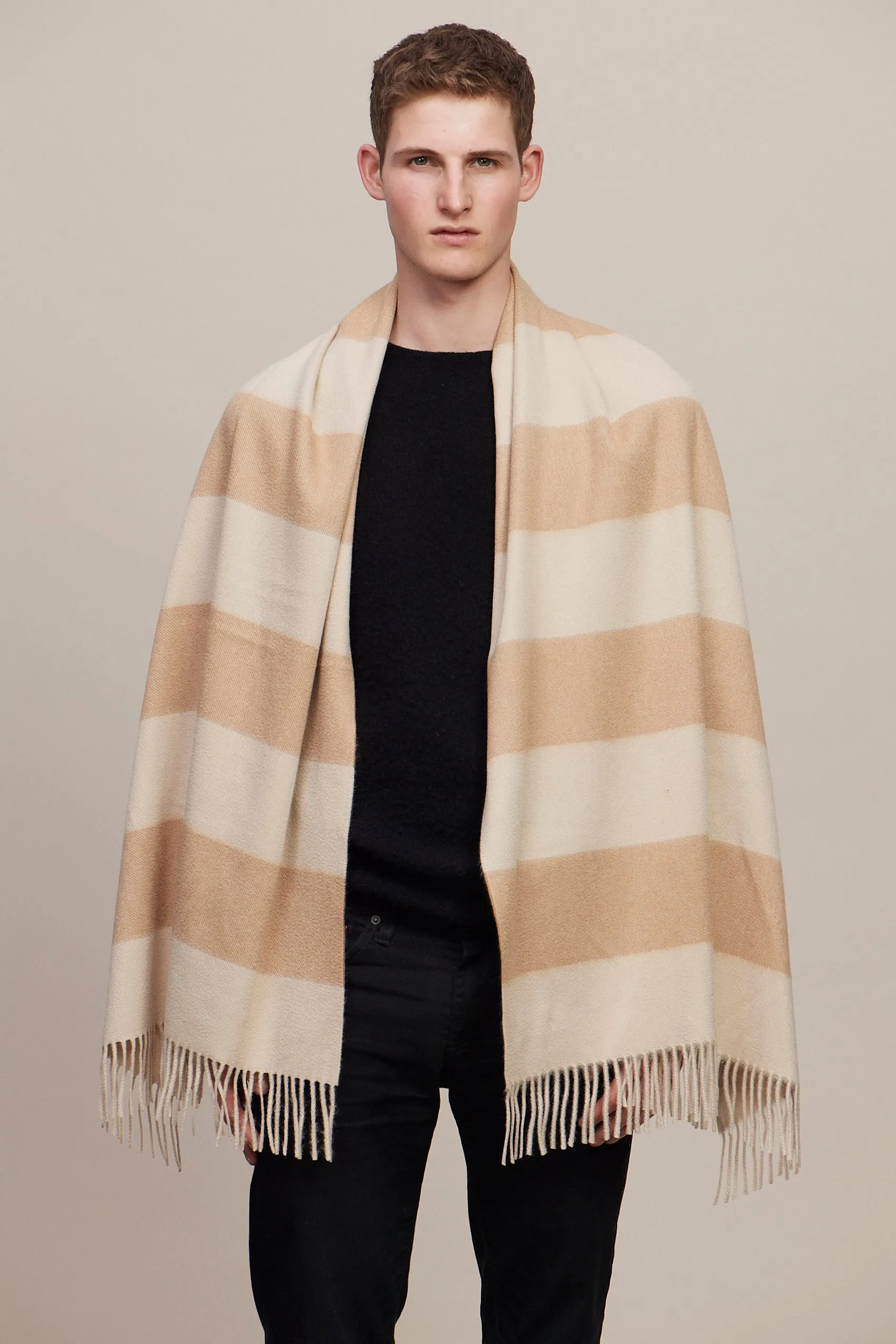Joshua Ellis Cream Classic Stripe Cashmere Stole