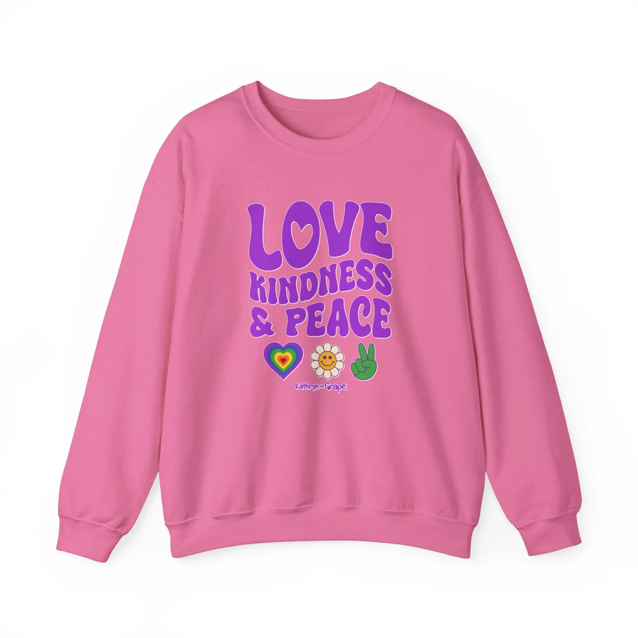 Kathryn the Grape Love, Kindness, and Peace Teen/Adult Heavy Blend™ Crewneck Sweatshirt