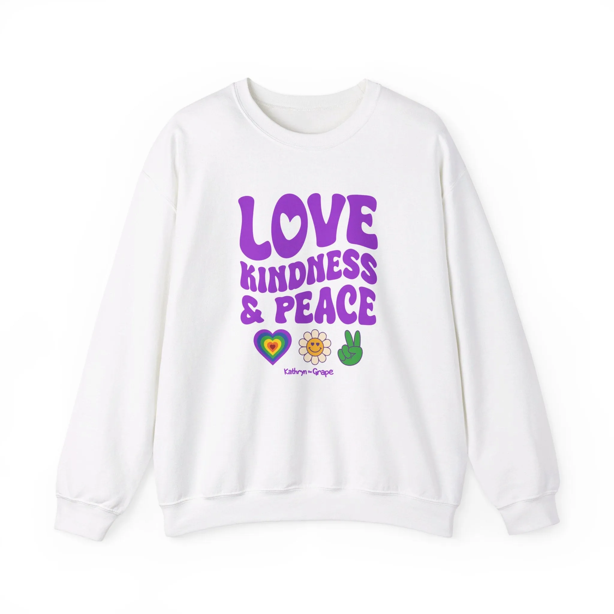 Kathryn the Grape Love, Kindness, and Peace Teen/Adult Heavy Blend™ Crewneck Sweatshirt