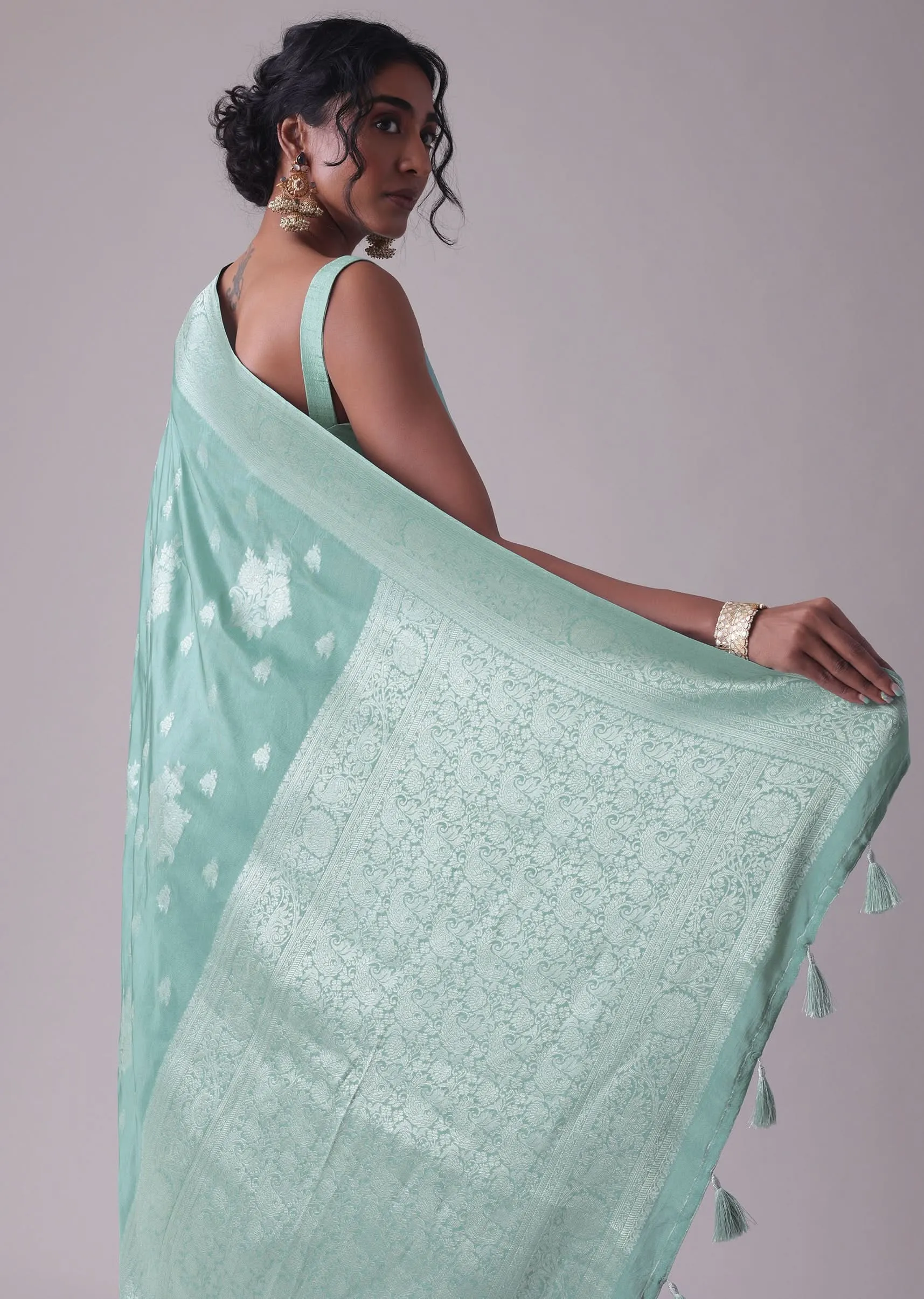 Marine Blue Woven Saree In Dola Silk And Silver Weave
