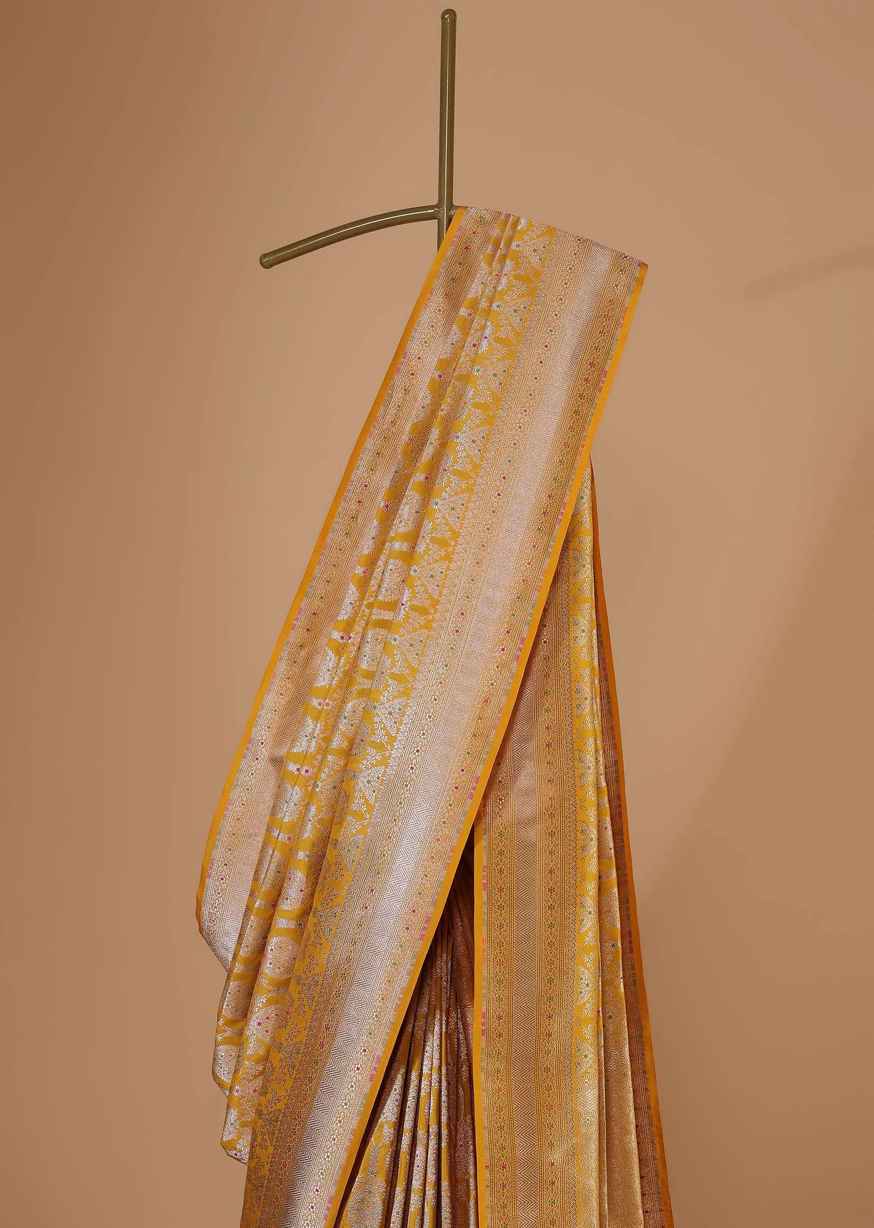 Mustard Yellow Uppada Silk Saree Meenakari Butta Jaal Weave