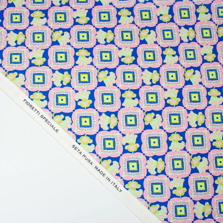 Pink, Blue & Lime Geometric Printed Silk Twill (A 2.80m Piece)