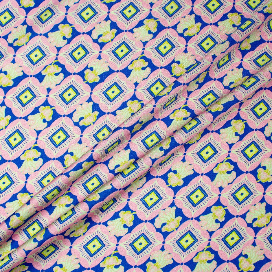 Pink, Blue & Lime Geometric Printed Silk Twill (A 2.80m Piece)