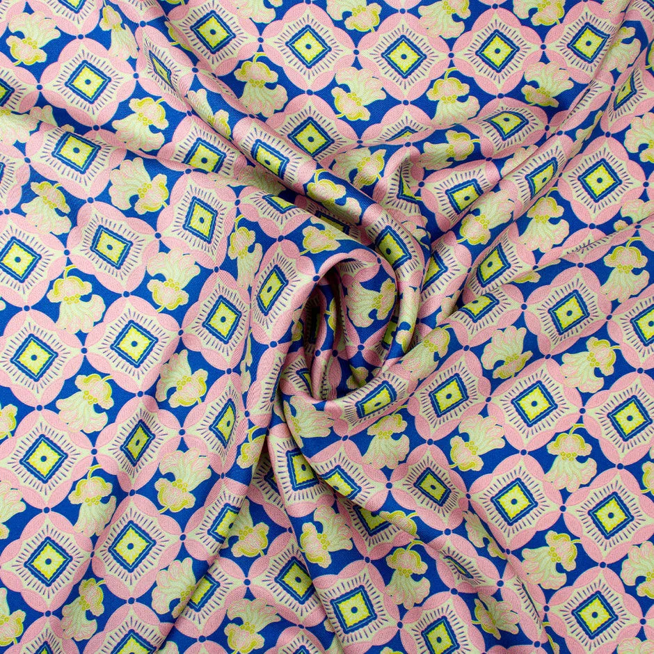 Pink, Blue & Lime Geometric Printed Silk Twill (A 2.80m Piece)