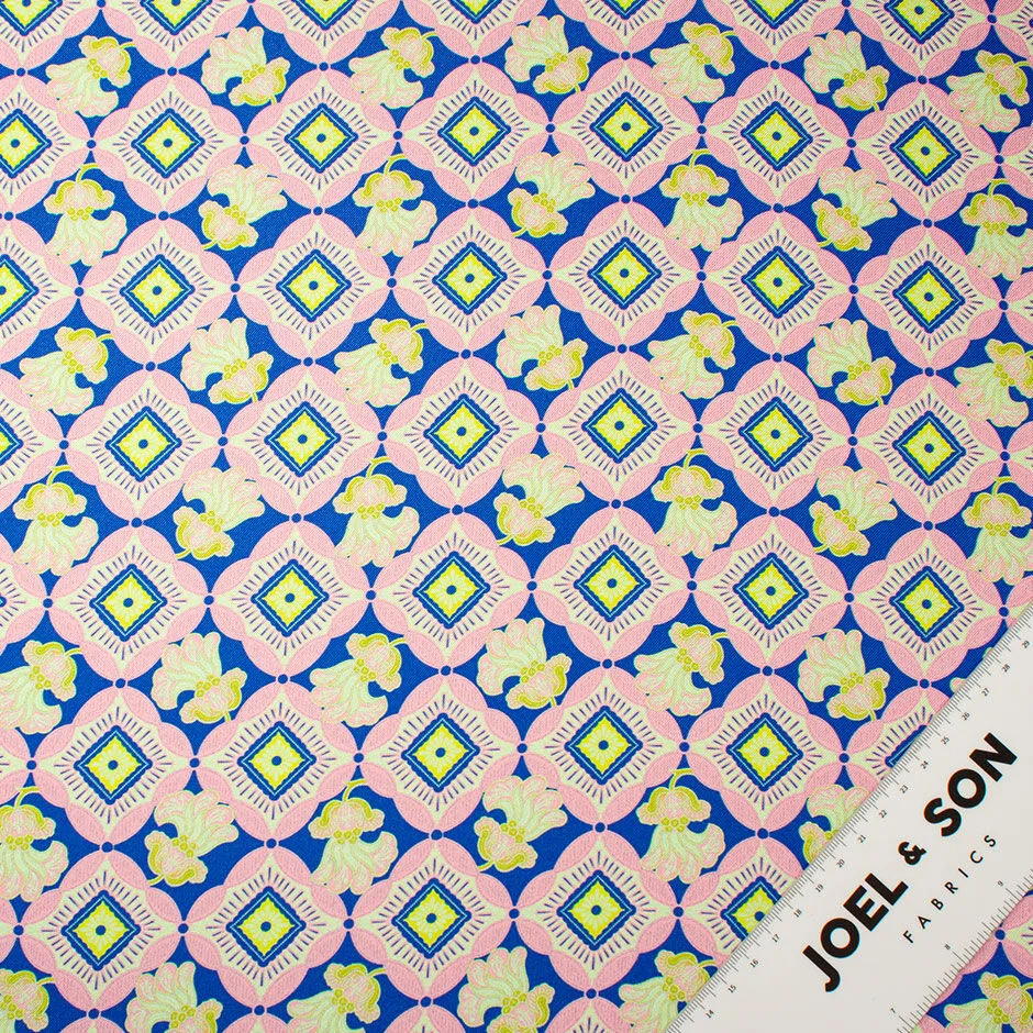 Pink, Blue & Lime Geometric Printed Silk Twill (A 2.80m Piece)