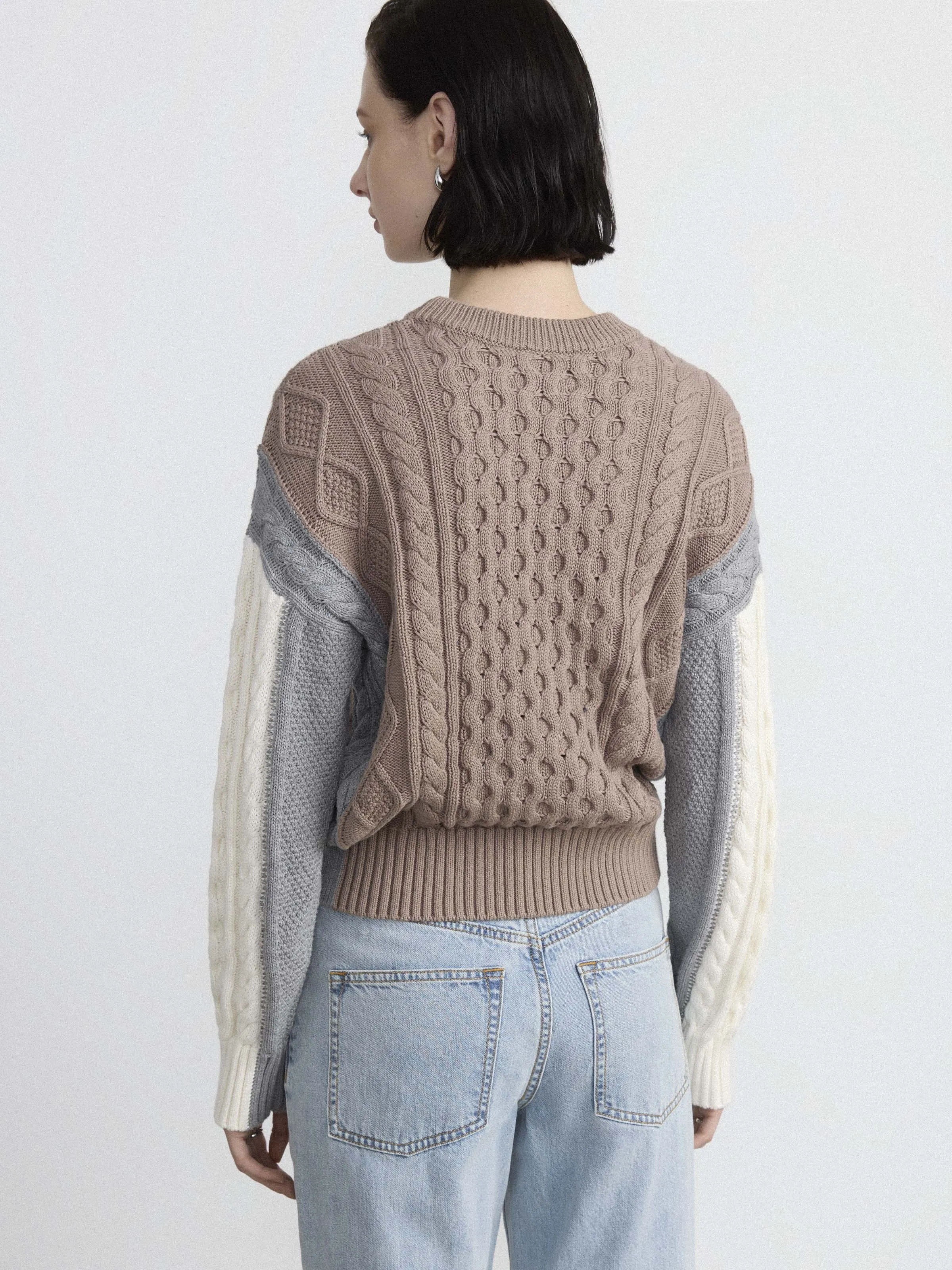 The Colour Block Cable Sweater in Blue