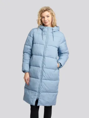 Womens Long Line Puffer Coat in Ashley Blue
