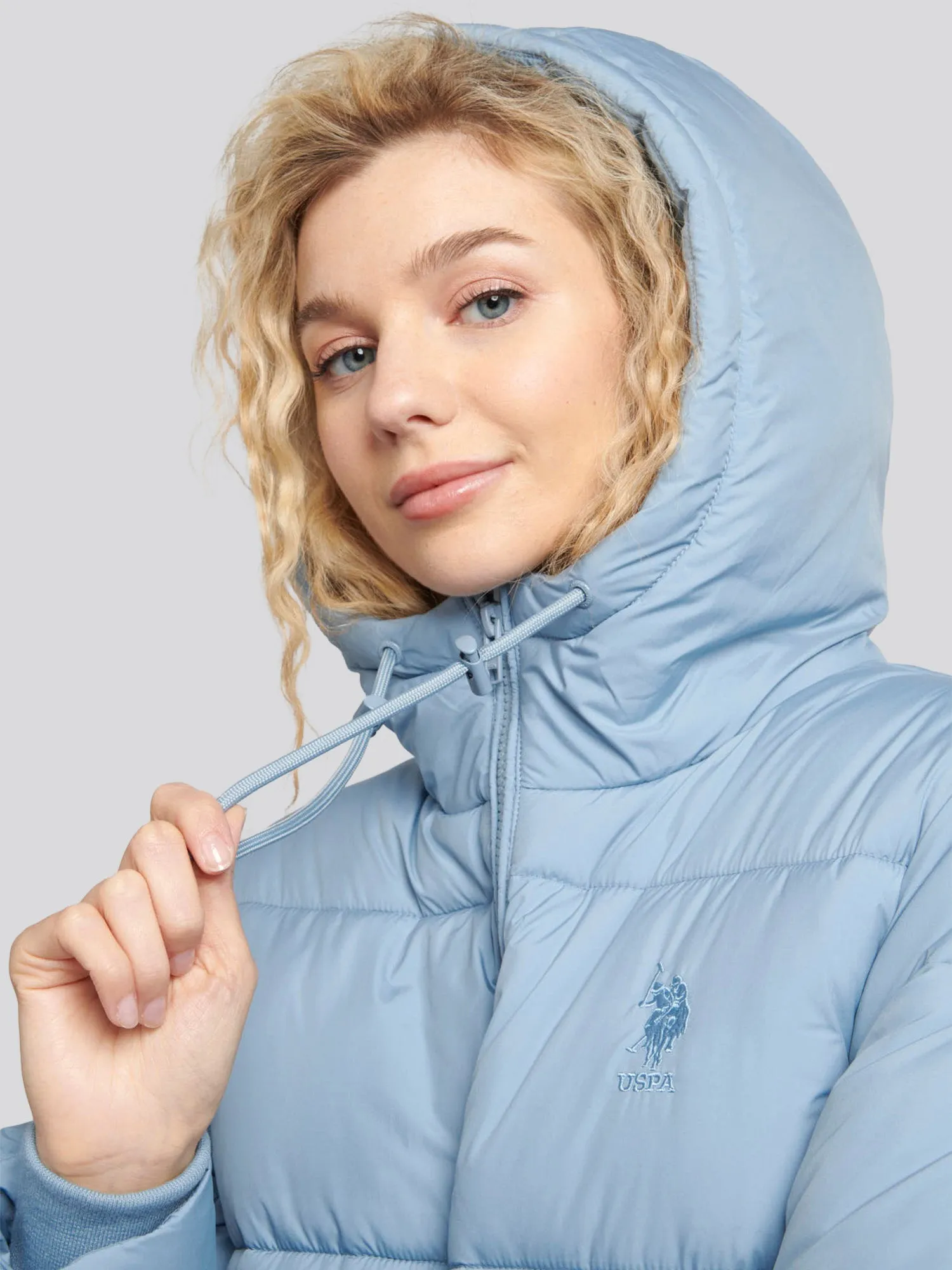 Womens Long Line Puffer Coat in Ashley Blue