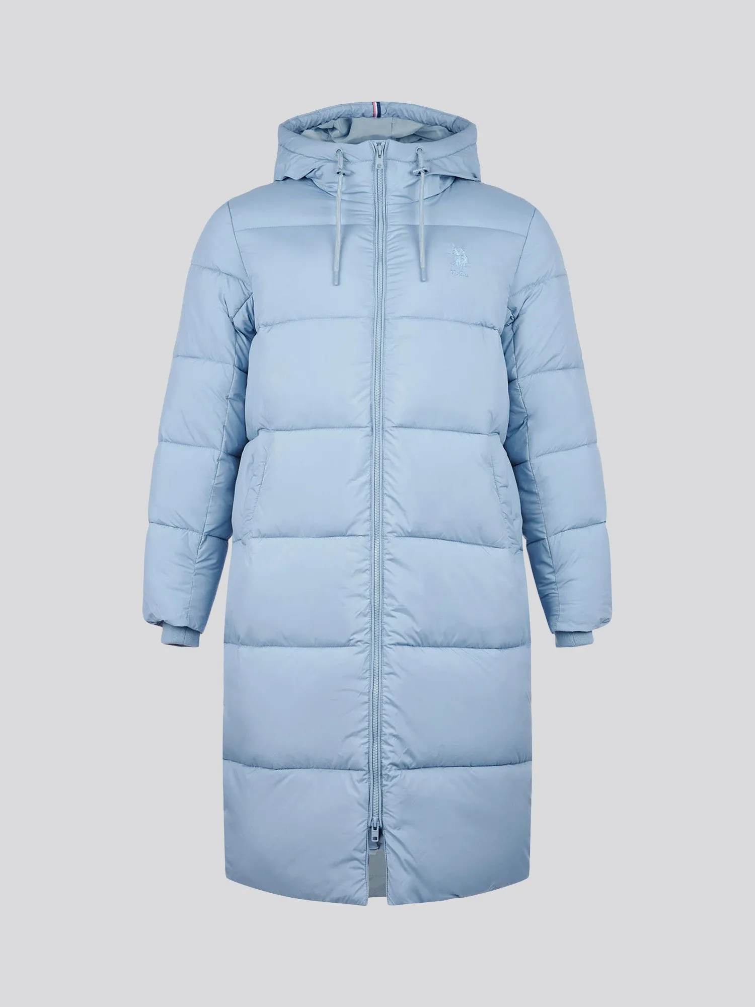 Womens Long Line Puffer Coat in Ashley Blue